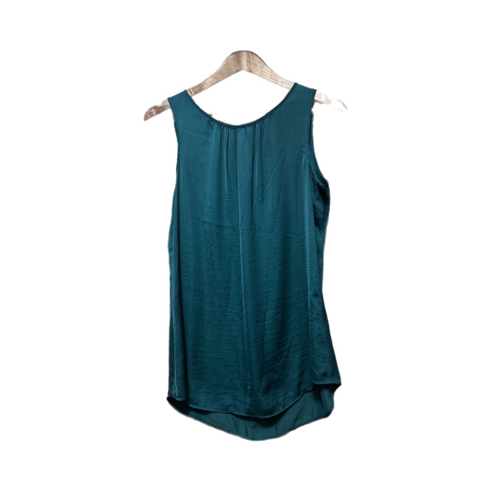 Cabi Sleeveless Blouse Women Small Teal Excellent Satin Pleated Keyhole 3789